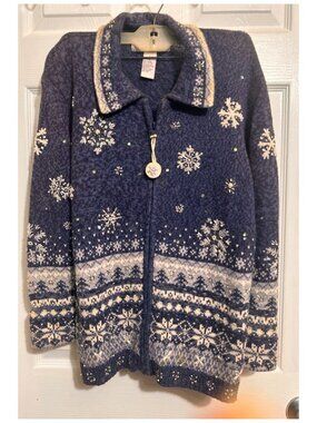 Vintage Tiara International 2004 Snowflake Design Sweater Zip Long Sleeve Size S